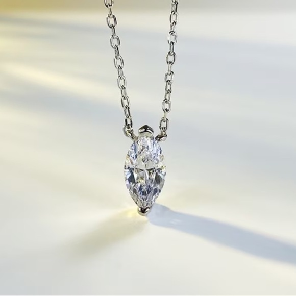 NEW Silver Marquise CZ Pendant Necklace